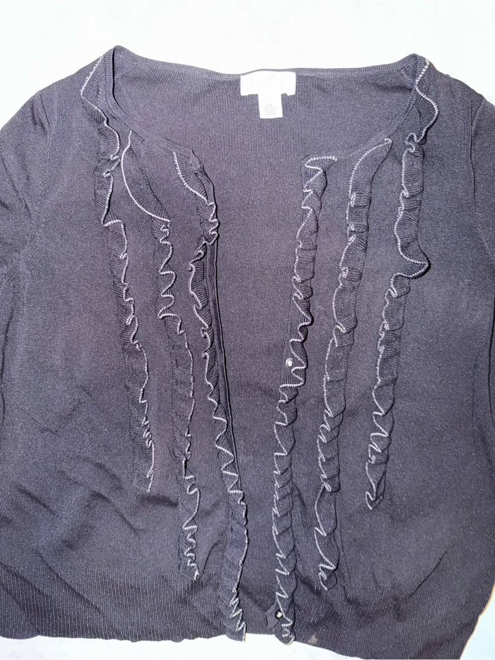 LOF Black Ruffle-Front Cardigan - Picture 2 of 5